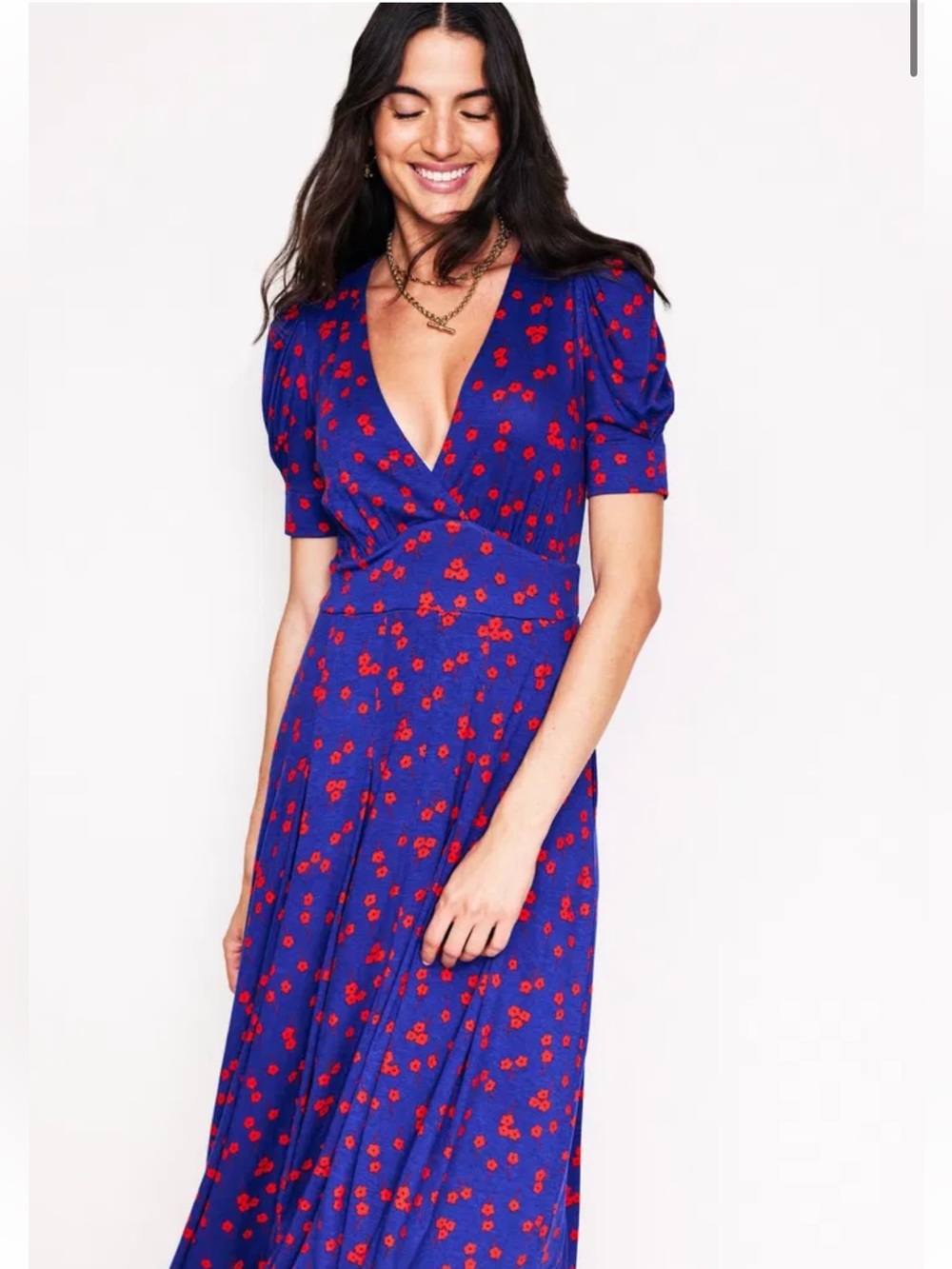 Boden Kristen Pleated Jersey Dress-Sapphire Blue